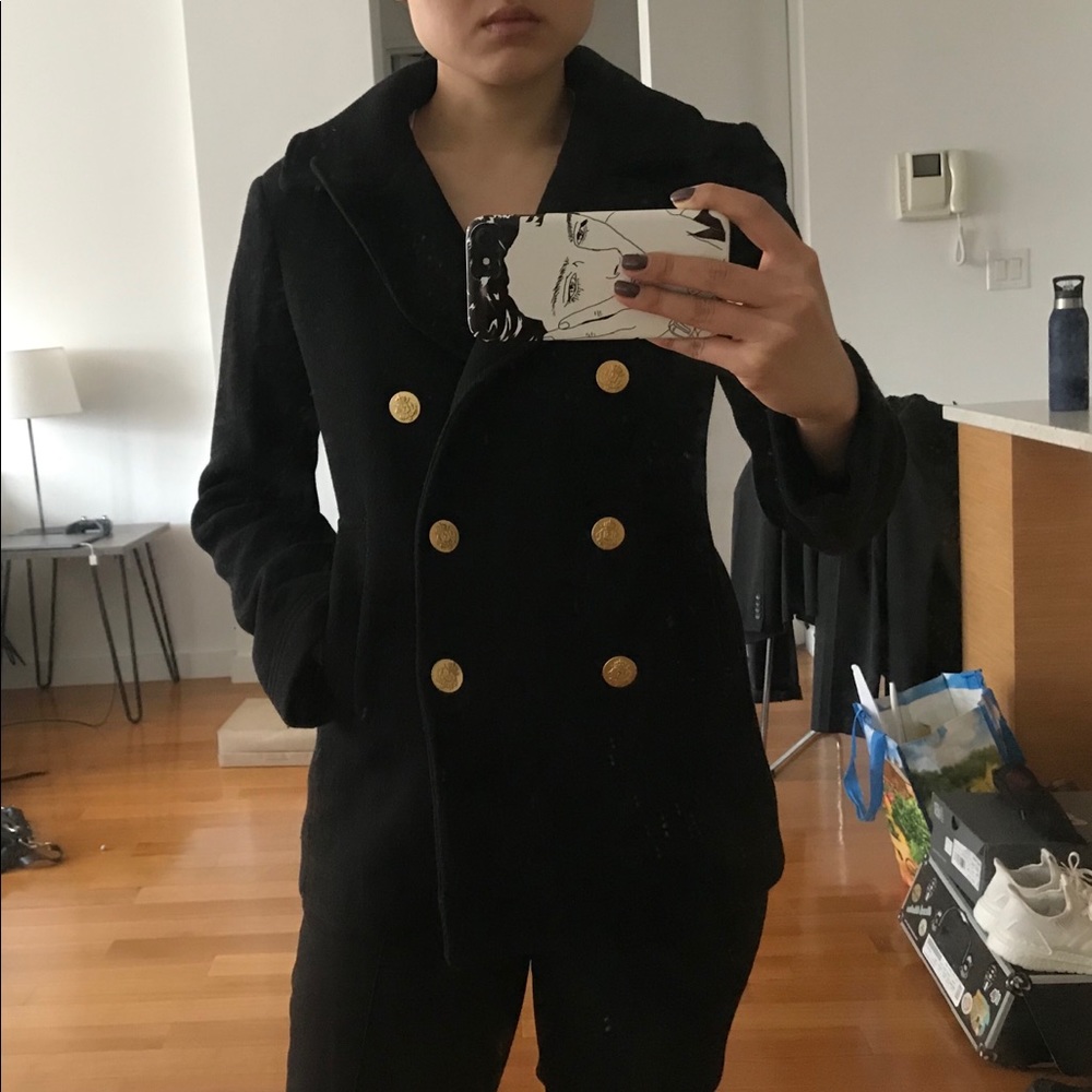 J.Crew Black Classic Stadium Cloth Peacoat